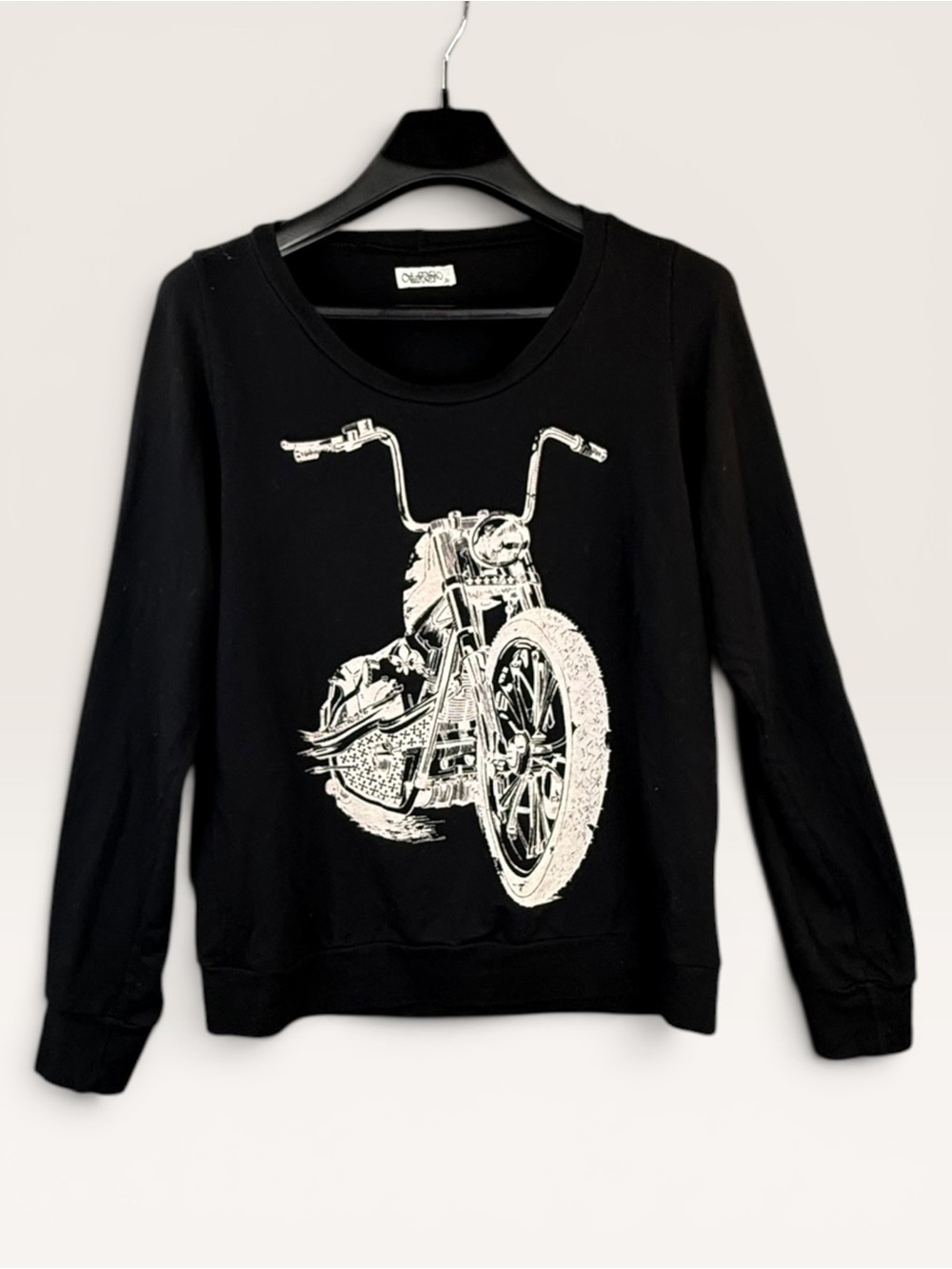 Lauren Moshi Black Graphic Motorcycle Crewneck Sweater